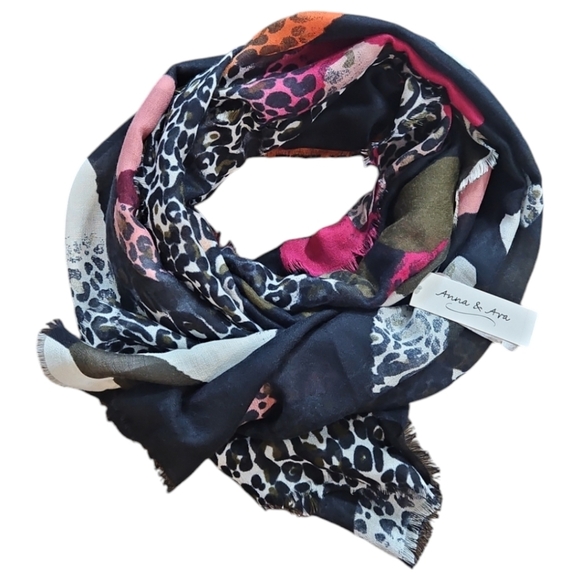 Anna & Ava Animal Print scarf Multi Colorblock Leopard Oblong NWT - Picture 3 of 7